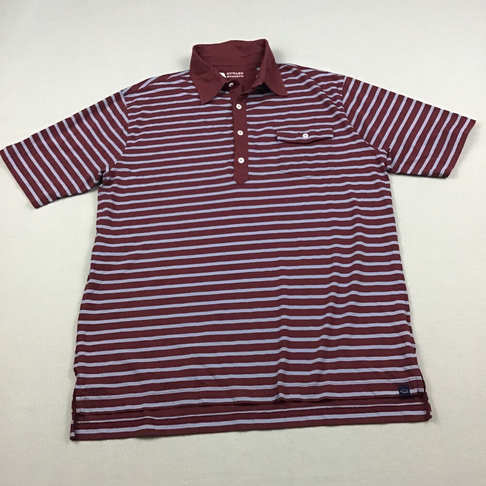 Onward Reserve Polo Shirt Men Extra Large Burgundy Stripe Peformance Golf XL
